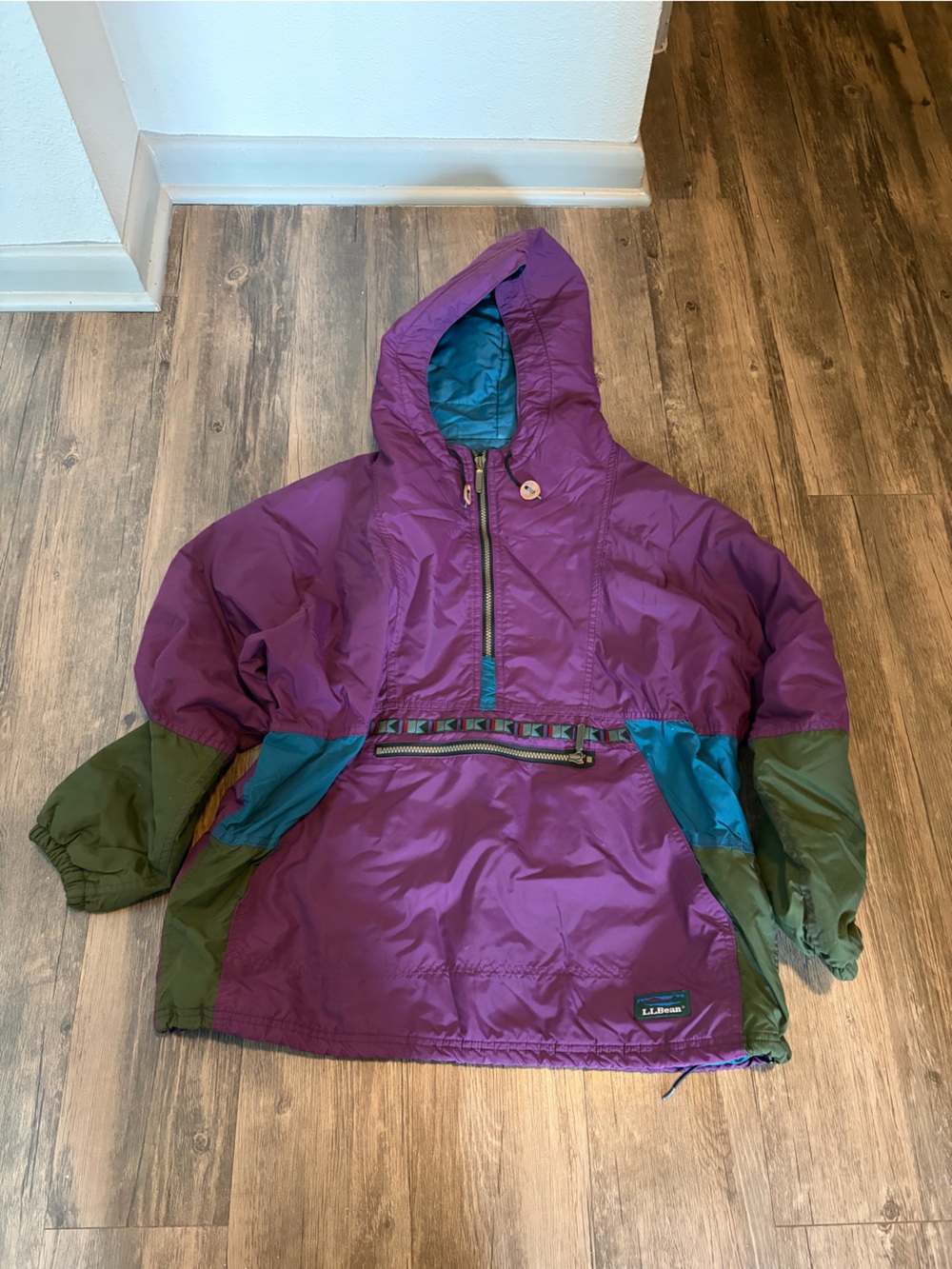 Vintage LL Bean Hooded Anorak Aztec Colorblock Jacket Windbreaker Women's sz M